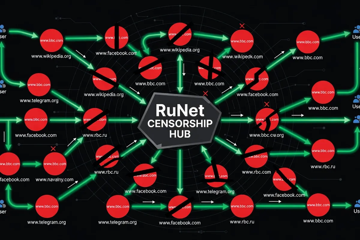 Interface visuelle de réseau social alternatif russe sur écran, design crypté et activiste