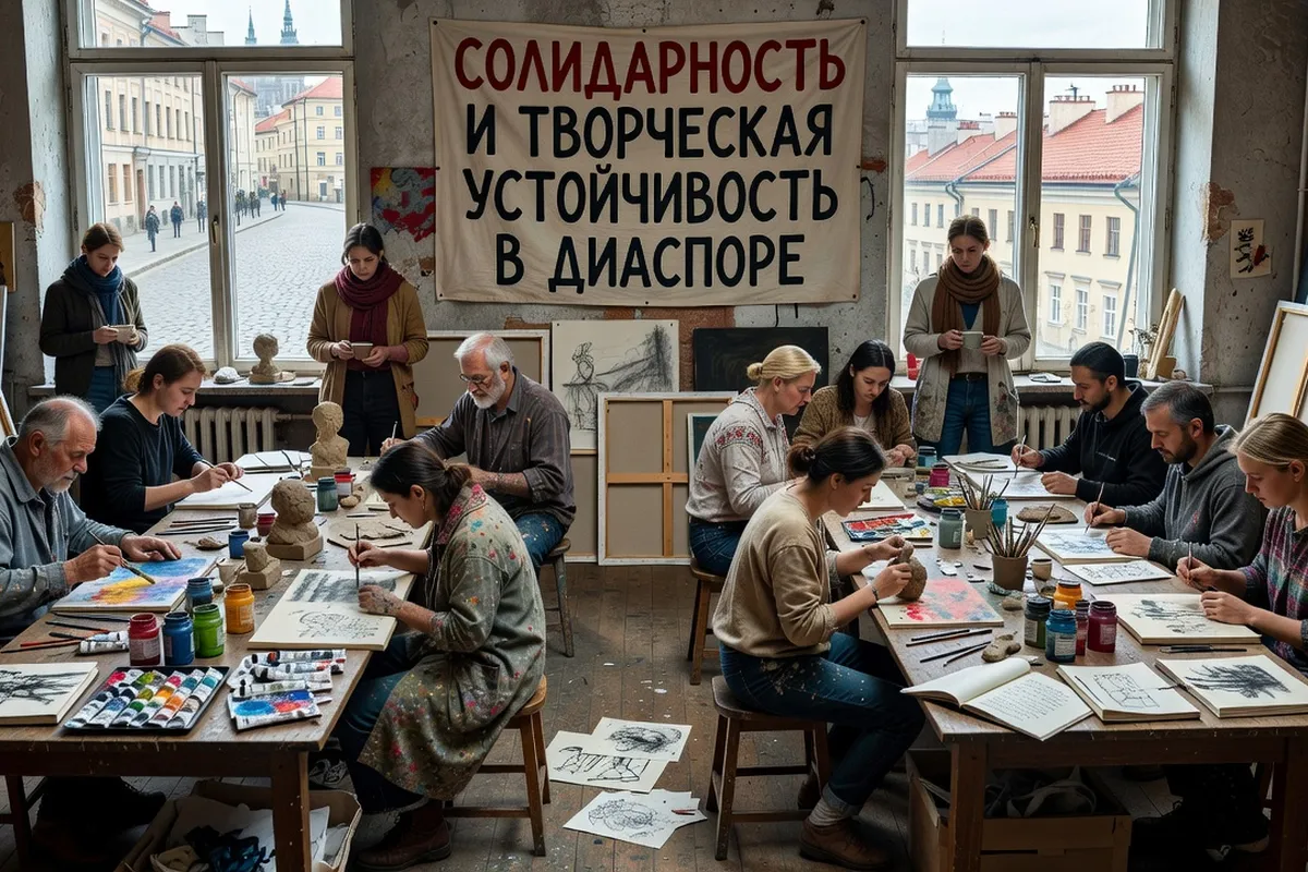 Collectif d'artistes russes exilés lors d'une réunion dans un café parisien, carnet de croquis