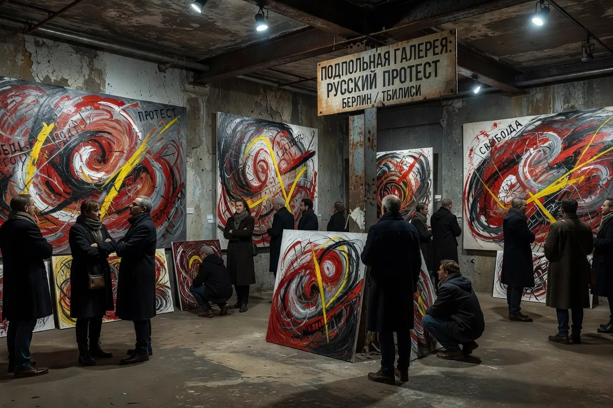Exposition de peintures russes dissidentes dans une galerie parisienne — vernissage avec foule clairsemée
