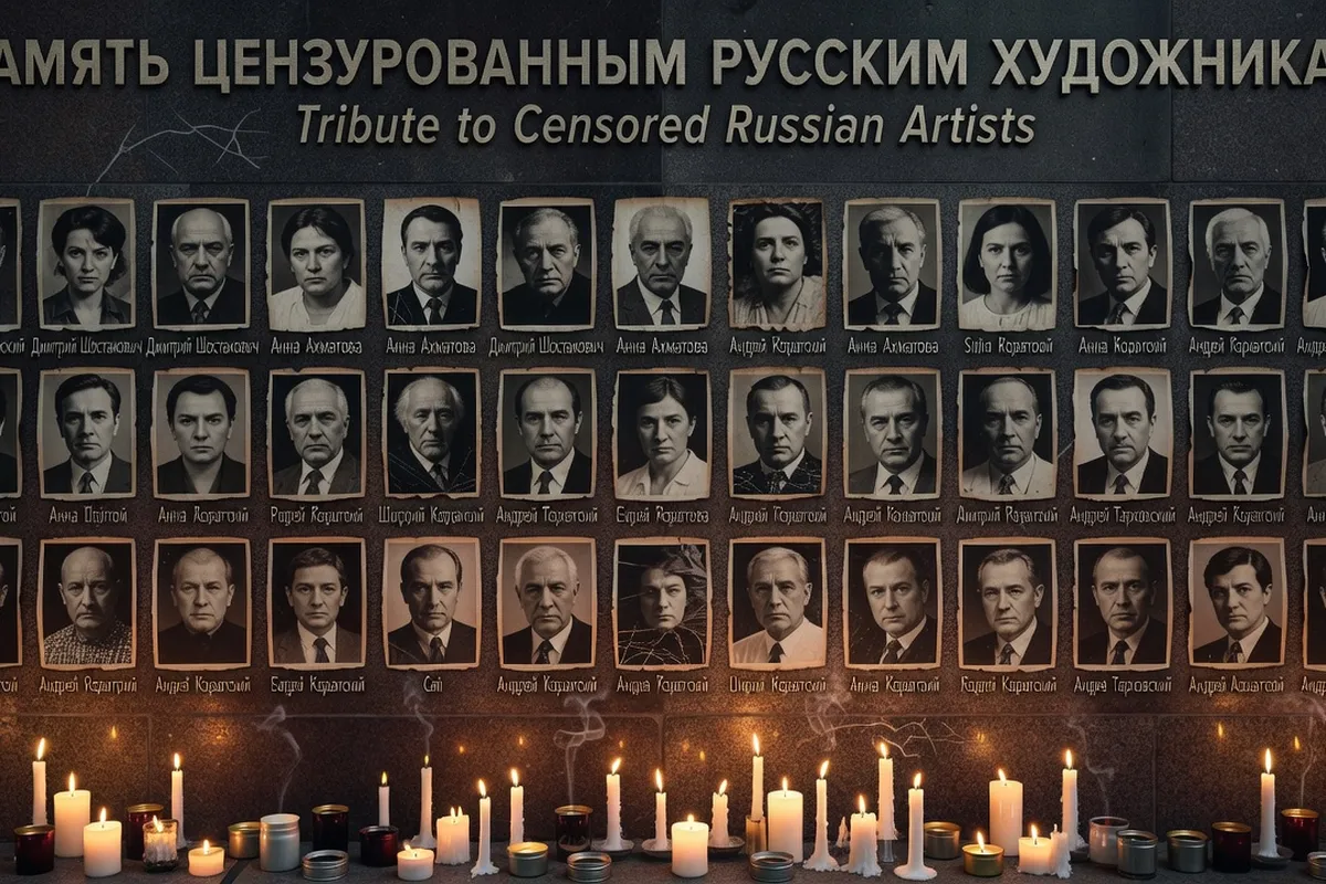 Mur commémoratif avec photos et noms d’artistes russes censurés